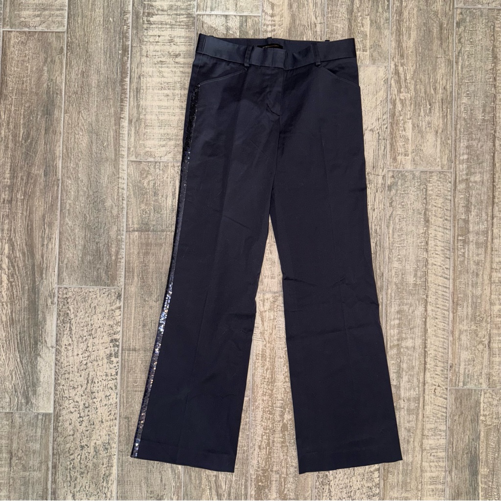 Bcbg Maxazria Charcoal Blue Sequin Stripe Polina Dress Pants Womens Sz 2